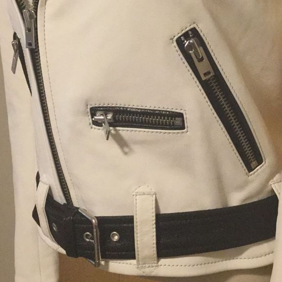 IRO White and Black Yulia Leather Jacket in Ecru - Picture 6 of 16